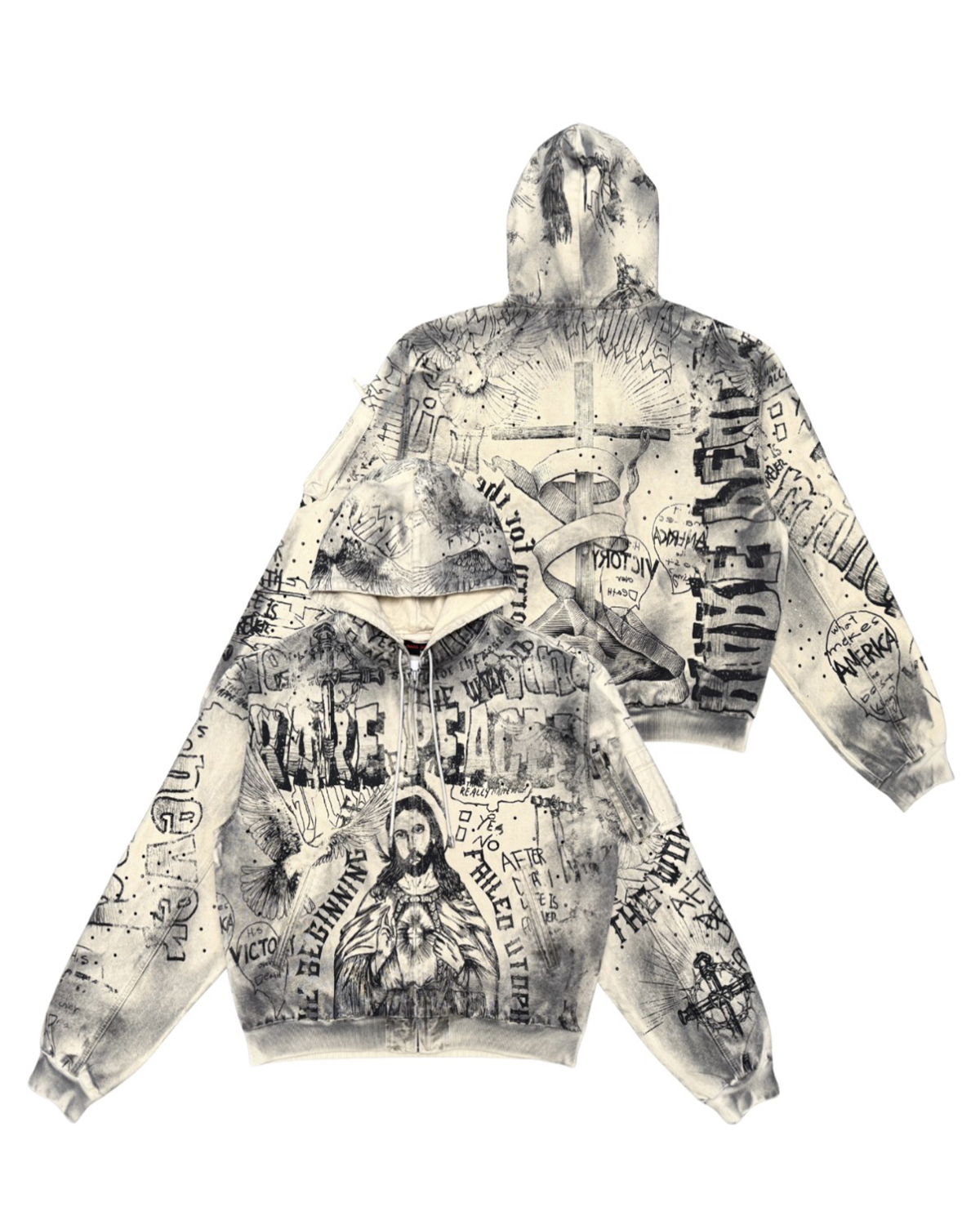 Graphic Religious Print Zip Hoodie