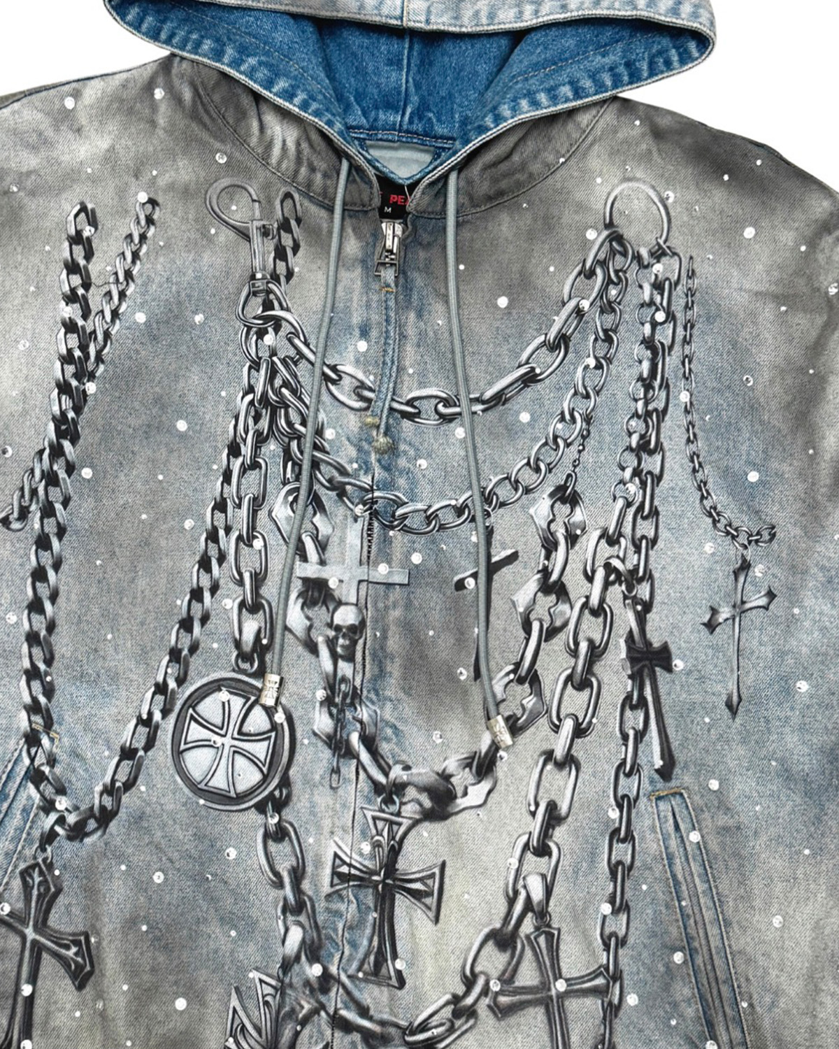 Heavy Chain Rhinestone Denim Hoodie