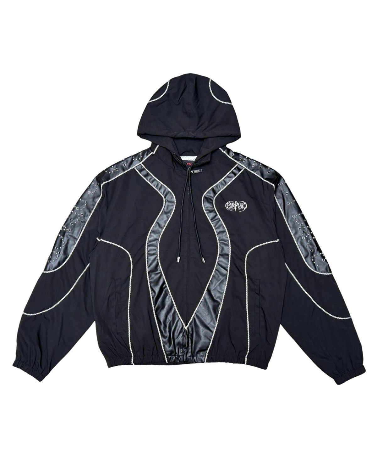 Studded Panel Zip-Up Hoodie