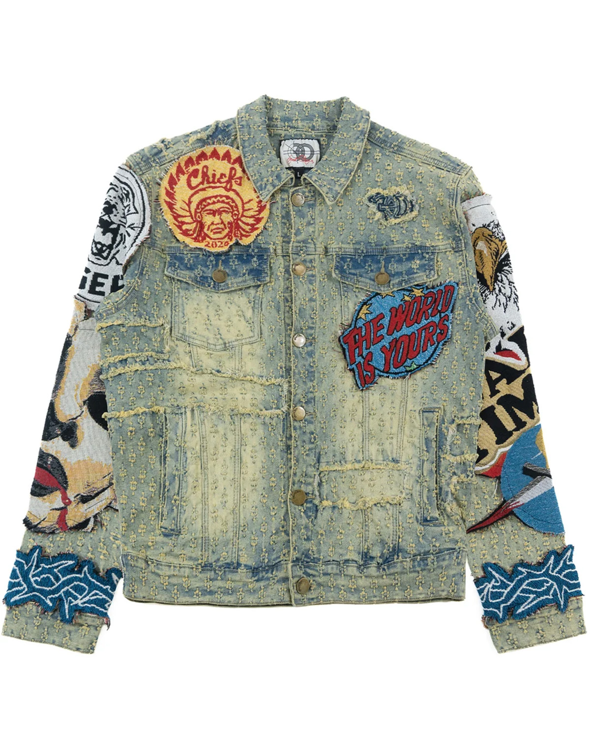 Vintage Wash Graphic Patch Denim Jacket