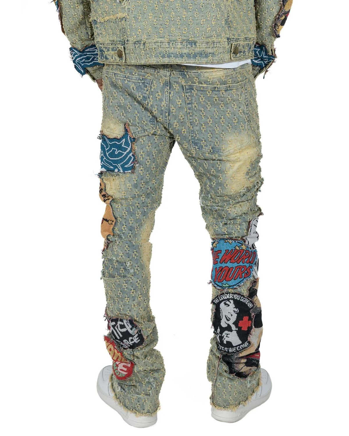 Stacked Distressed Patchwork Jeans