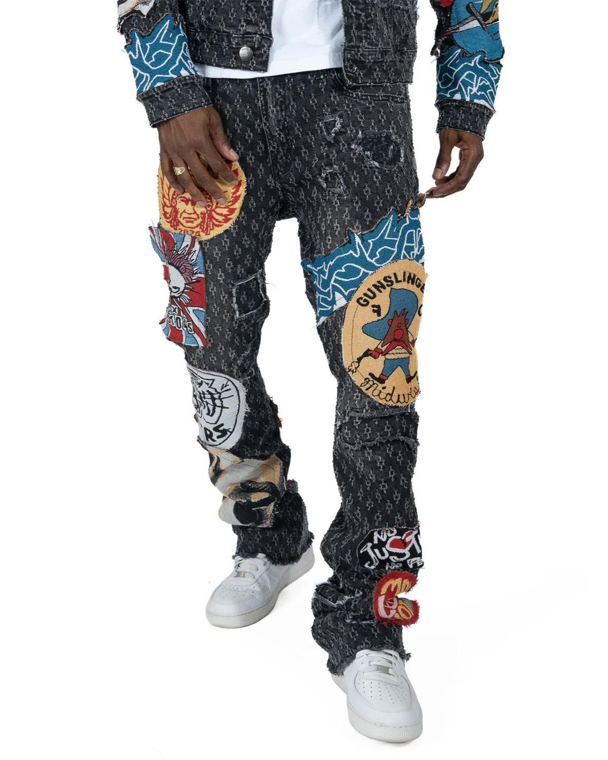 Noir Graphic Patchwork Denim