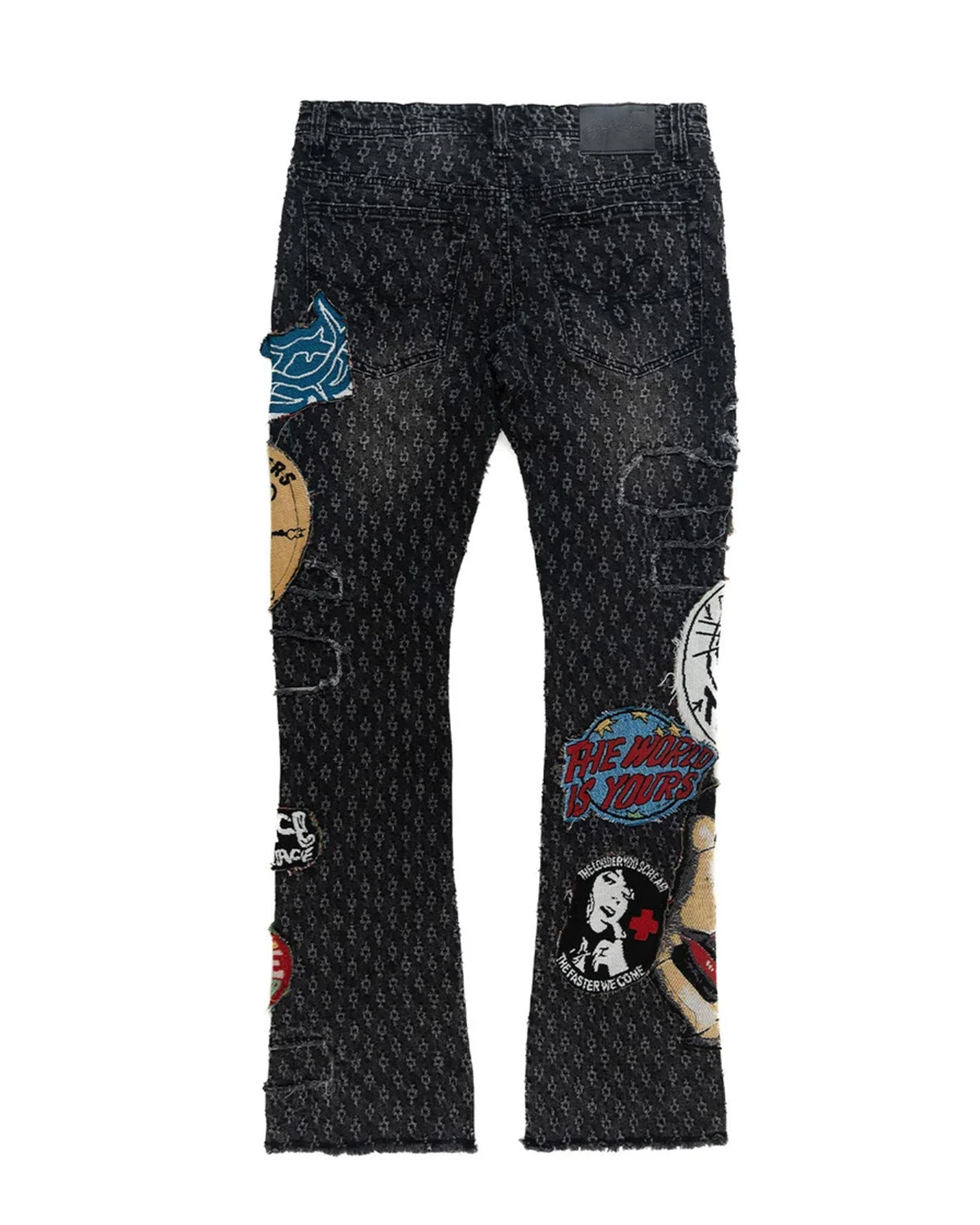 Black Distressed Patterned Denim