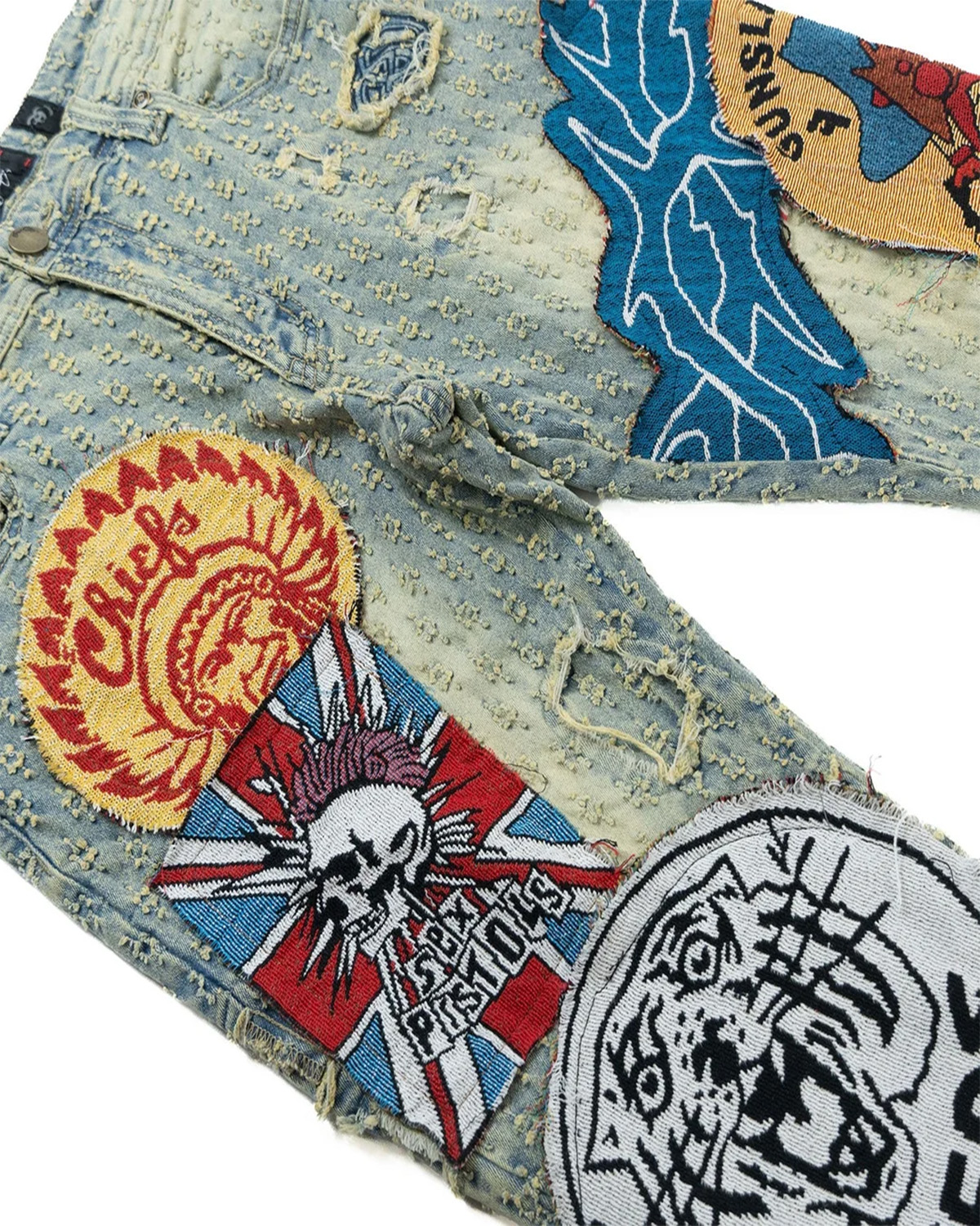 Patchwork Distressed Denim Jeans