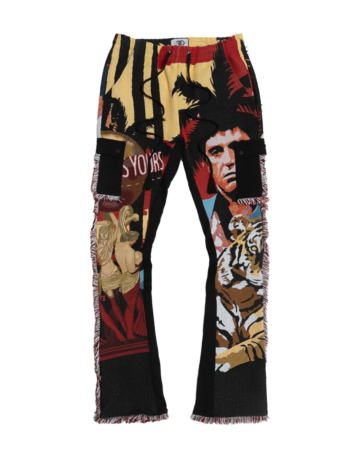 Graphic Print Fringed Cargo Pants