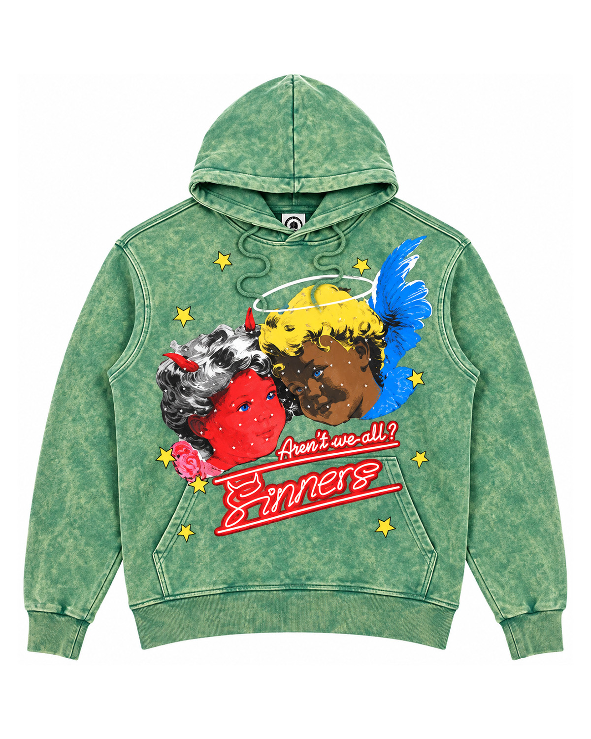 Green Sinners Acid Wash Hoodie