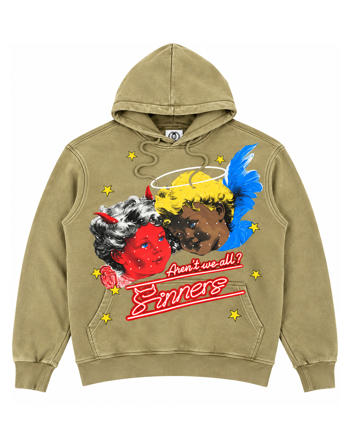 Tan Sinners Acid Wash Hoodie